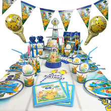 Load image into Gallery viewer, Pokémon birthday party decoration Pikachu party theme dinner plate tablecloth popcorn cup straw children birthday party supplies