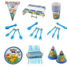 Load image into Gallery viewer, Pokémon birthday party decoration Pikachu party theme dinner plate tablecloth popcorn cup straw children birthday party supplies
